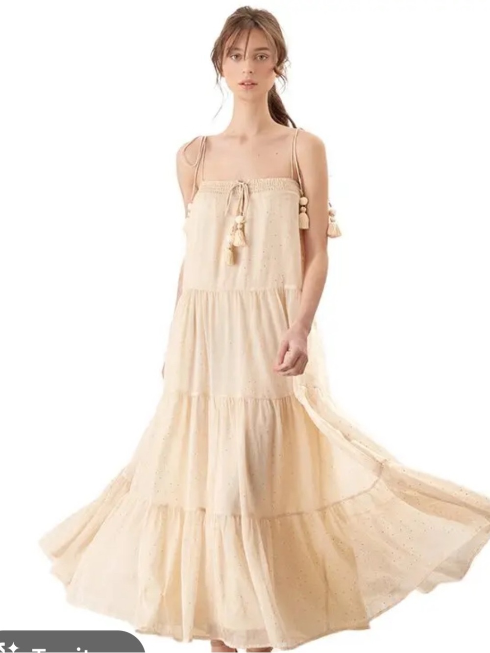 Large Vici Dress, Gold-like flecks throughout, flowy, perfect for summer.